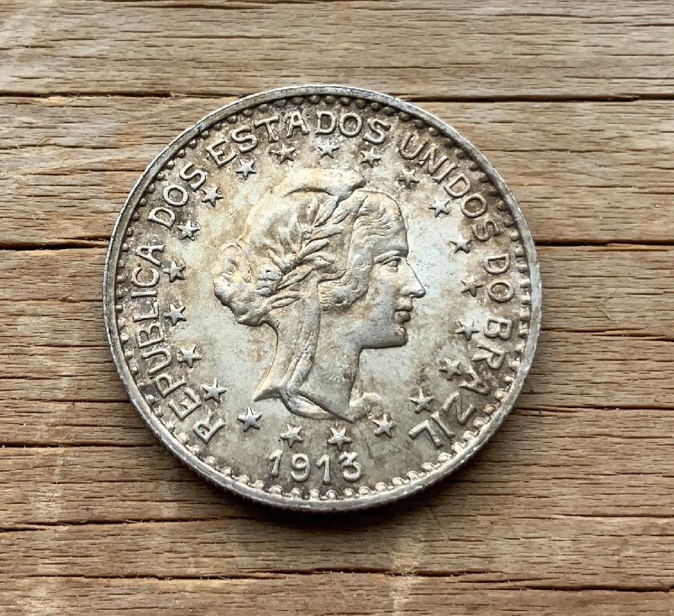 Brazil 1913 1000 Reis .900 silver coin C3714